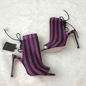 Zara Textured Striped Fringe High Heels Tie Up